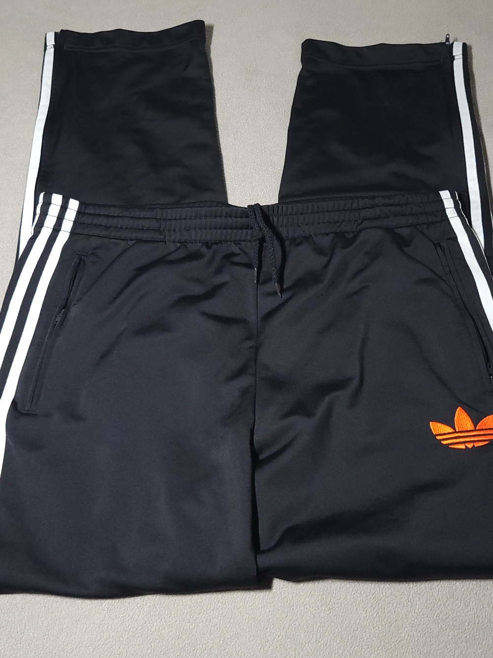 VTG 2011 Adidas Originals Firebird Track Pants - Black / Neon Orange Trefoil - M